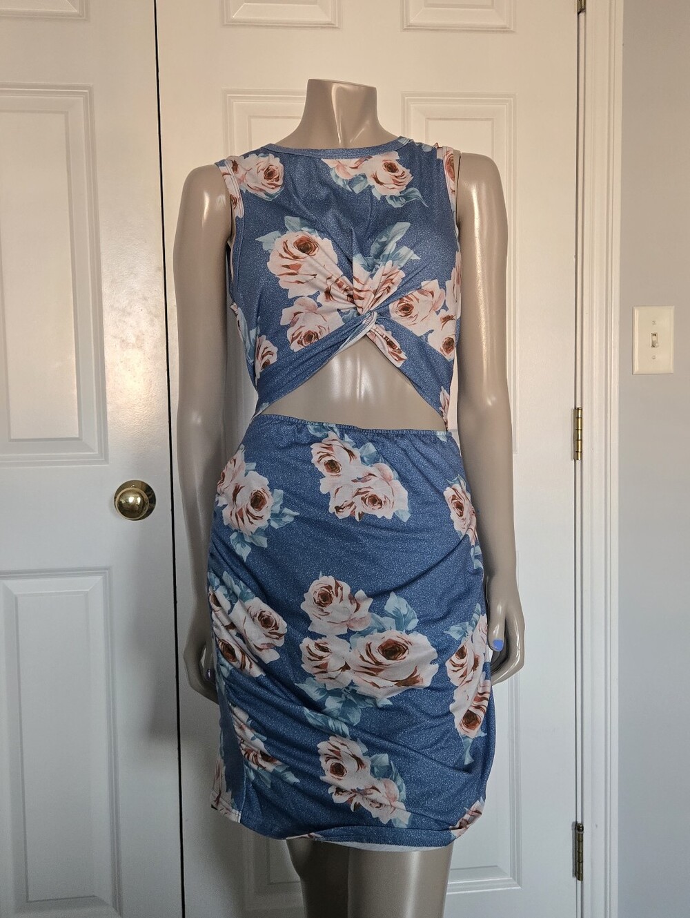 Blue Floral Twist-Front Women's Dress